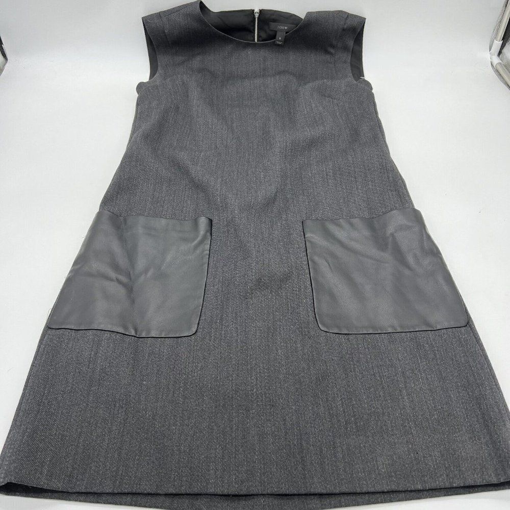 J. Crew Sleeveless Faux Leather Pocket Wool Blend Shift Dress Exposed Zipper 0
